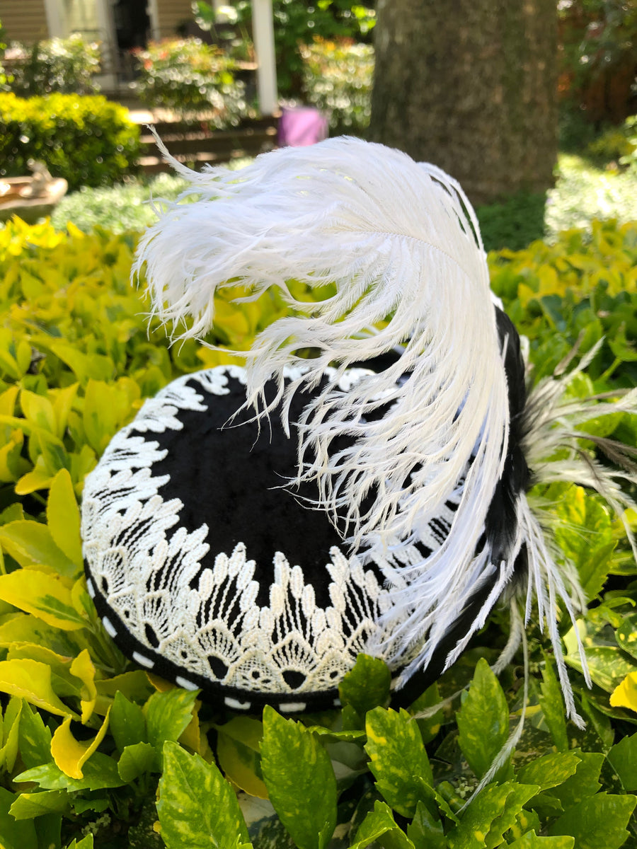 VTG Feather Pillbox Hat – Made in Japan – Black & White Curled Feathers Size BB Vintage Feather Pillbox Hat - Etsy main image 3