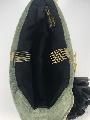Inside view of a velvet Scottish Highlander Hat, smaller hats come with combs for attaching. 