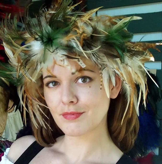Festoon Stretchy Feather Headband in natural colors by Dragon Wings LLC